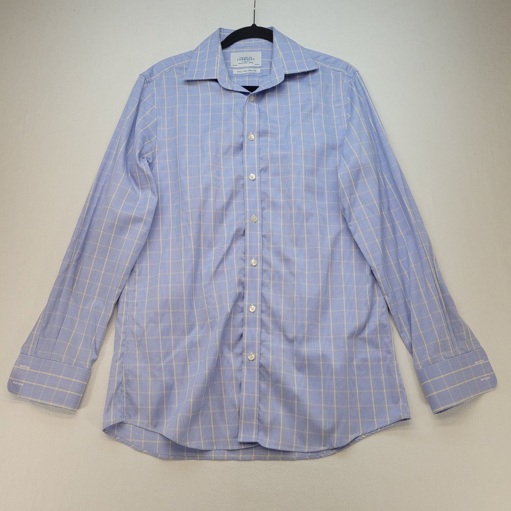 Charles Tyrwhitt Dress Shirt Mens 15.5/35 Blue Yellow Check Non Iron Slim Fit